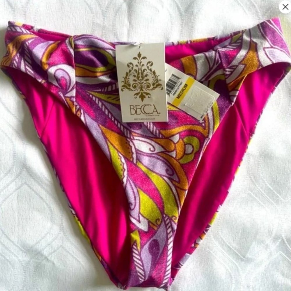 Becca  Bikini Swimsuit Bottom High Leg Hot Pink Size Medium